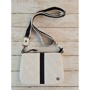 Oliver Thomas Quilted Crossbody Bag White Black Stripe Adjustable Strap RFID